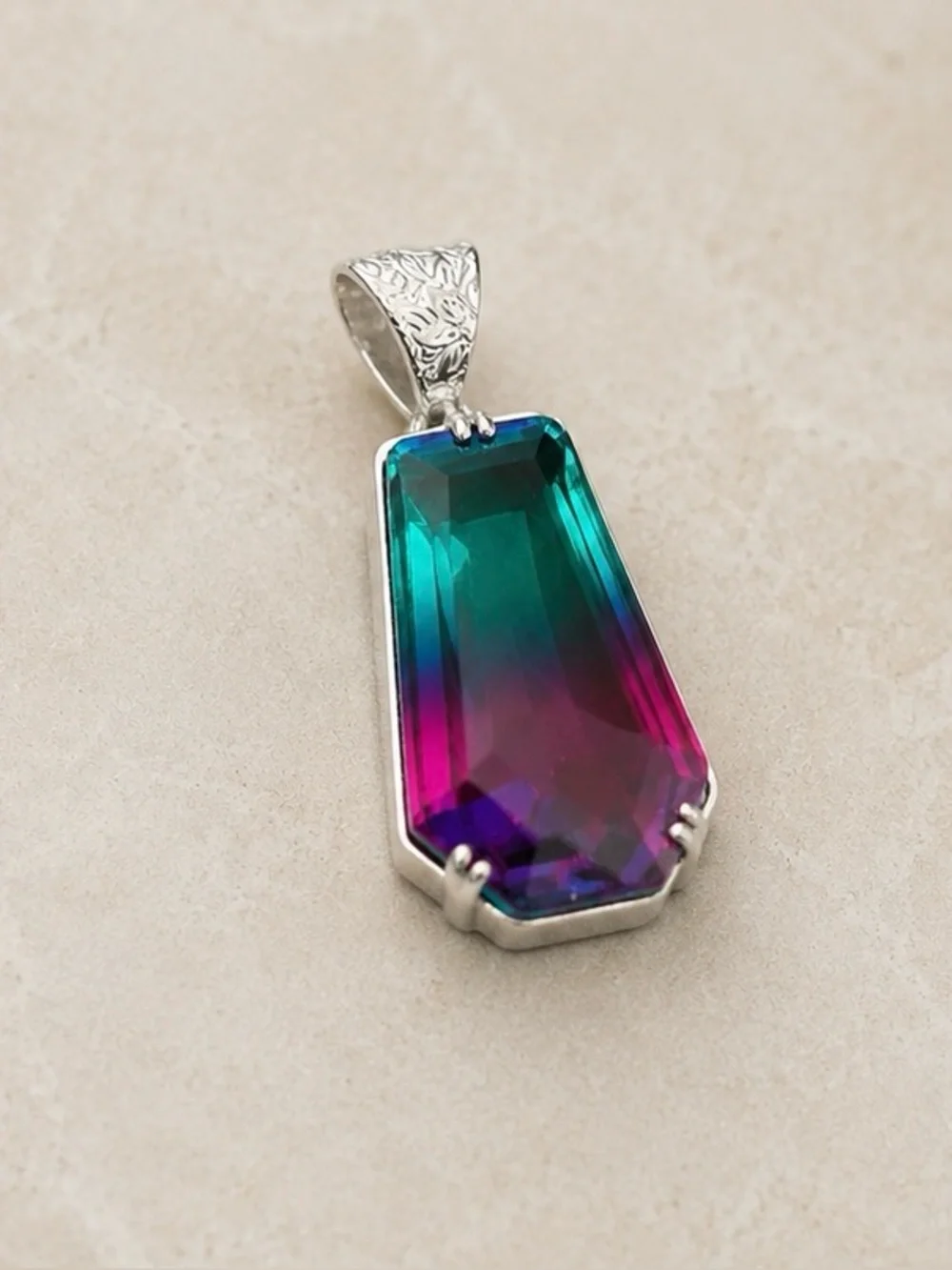 Bi-Color Tourmaline Gemstone 925 Silver 2” Pendant